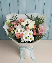 Букет цветов из:  Розы, Лизиантусы и Хризантемы в Елово