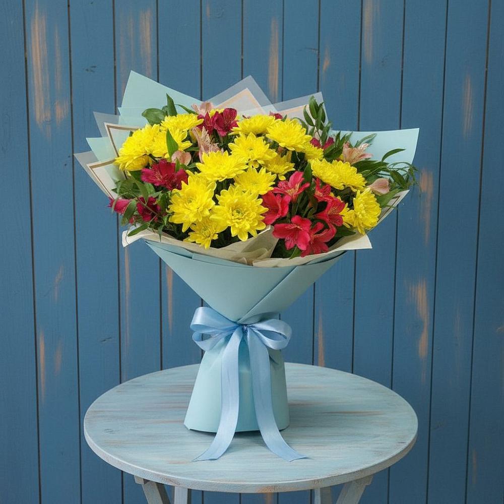 Букет цветов из: Альстромерии и Хризантемы в Елово