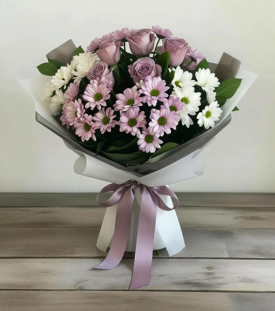 Букет цветов из: Хризантемы и Розы в Елово