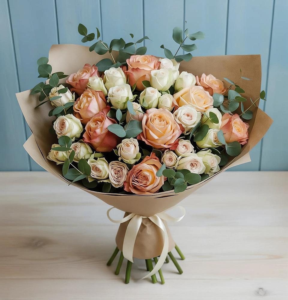 Букет цветов из: Альстромерии и Розы в Елово