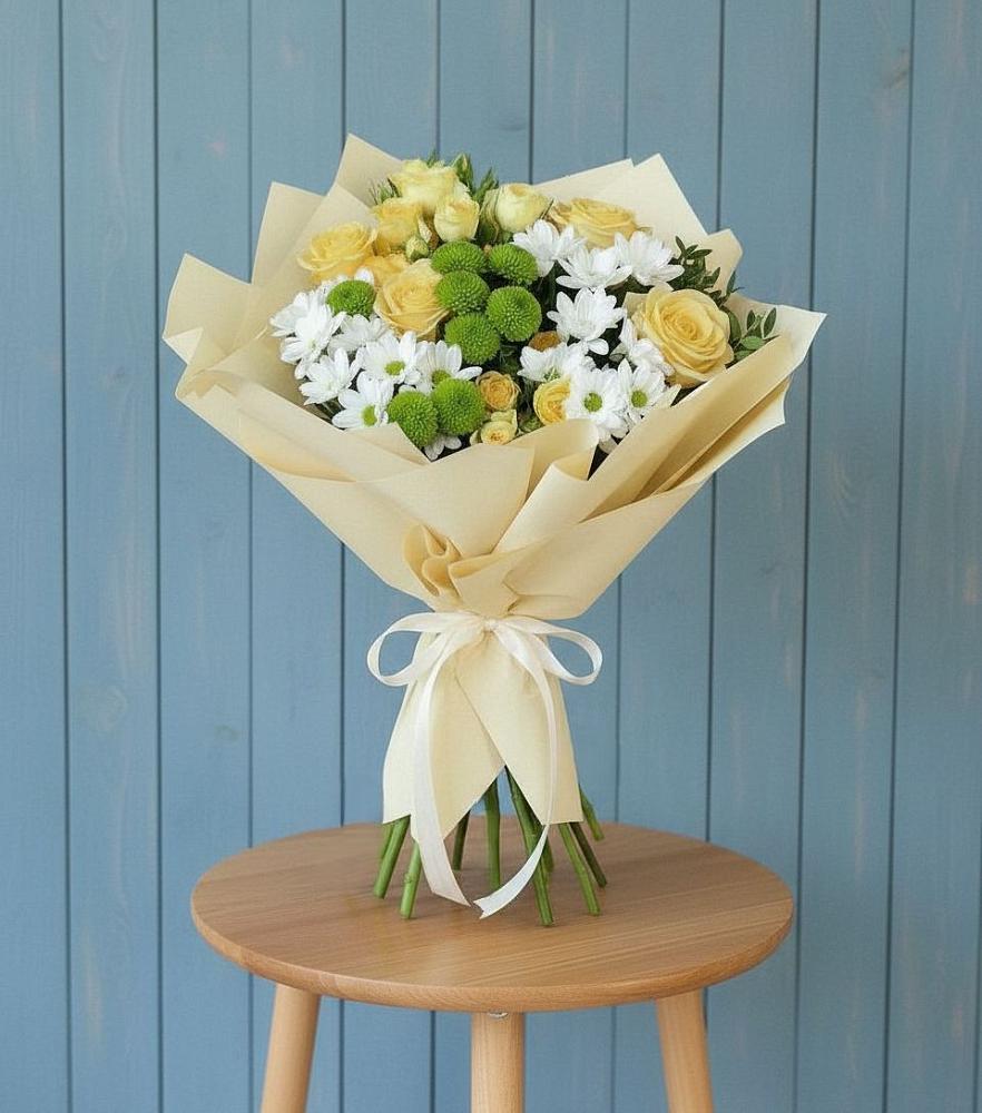 Букет цветов из: Хризантемы и Розы в Елово