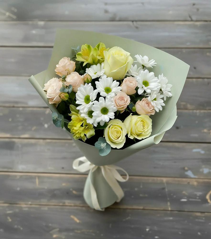Букет цветов из: Альстромерии, Розы и Хризантемы в Елово