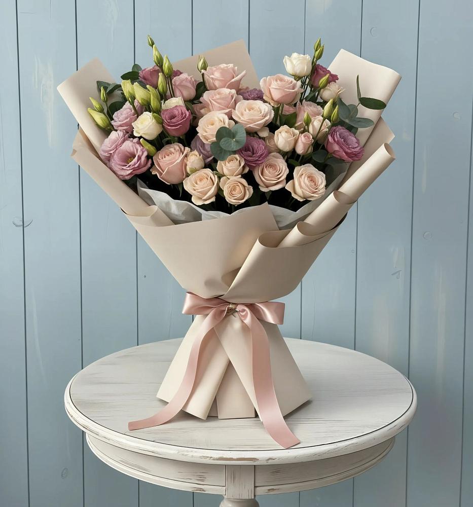 Букет цветов из: Розы и Лизиантусы в Елово