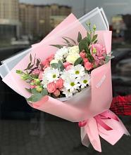 Букет цветов из:  Розы, Лизиантусы и Хризантемы в Елово