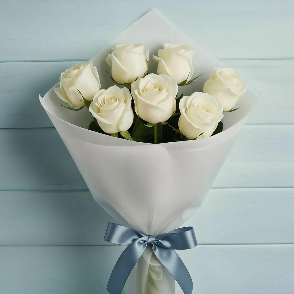 Букет 7 Белых роз Эдлесс Лав в Елово