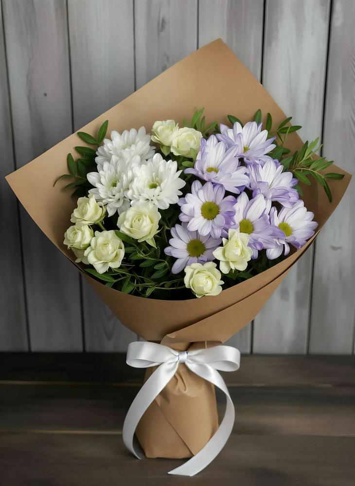 Букет цветов из: Хризантемы и Розы в Елово